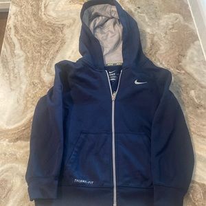 Boys size 6 Nike navy blue with gray zip hoodie